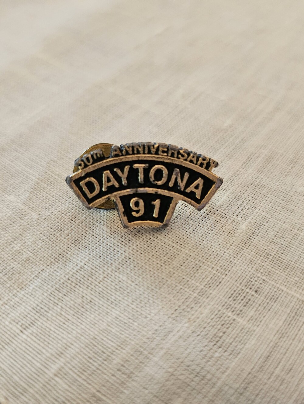Vintage 1991 Daytona Beach Bike Week 50th Anniversary Lapel Pin - Black and Gold